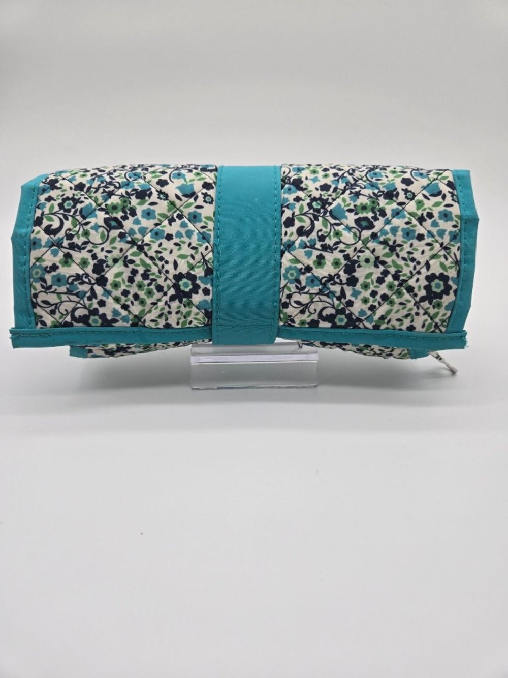Modella Teal Floral Jewelry Roll Travel Case Organizer